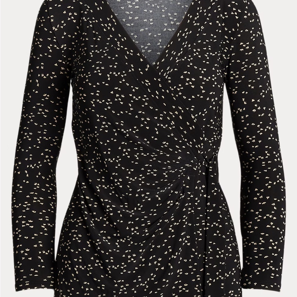 Ralph Lauren Black Label Fitted Wrap Blouse Black and White - Picture 2 of 5